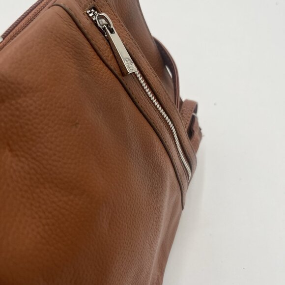 Giani Bernini Triple Zip Pebble Leather Dasher Crossbody Bag Cognac Pre-Owned - Picture 4 of 5